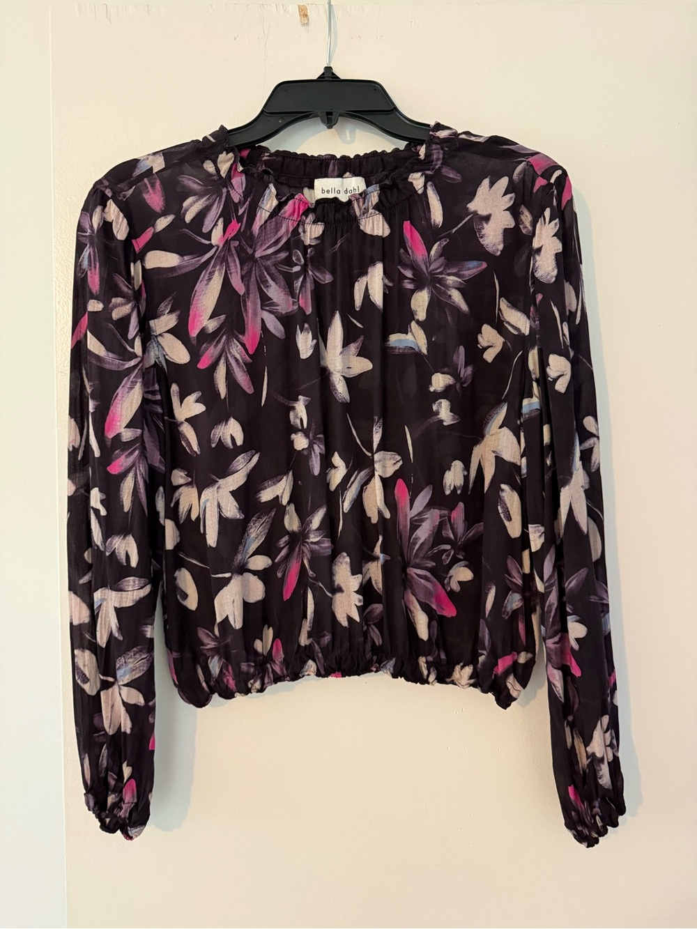 Bella Dahl Black Floral Long-Sleeve Blouse with Pink & Cream Accents